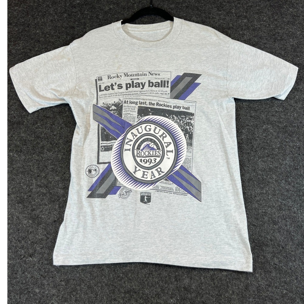 VINTAGE 90s Colorado Rockies T Shirt Mens Medium Gray Inaugural Year Graphic Tee